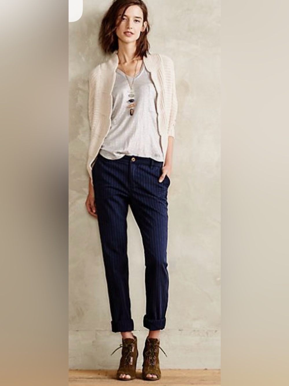Pilcro Navy Pinstripe Chino Hyphen Fit Mid Rise Tapered Anthropologie Size 31